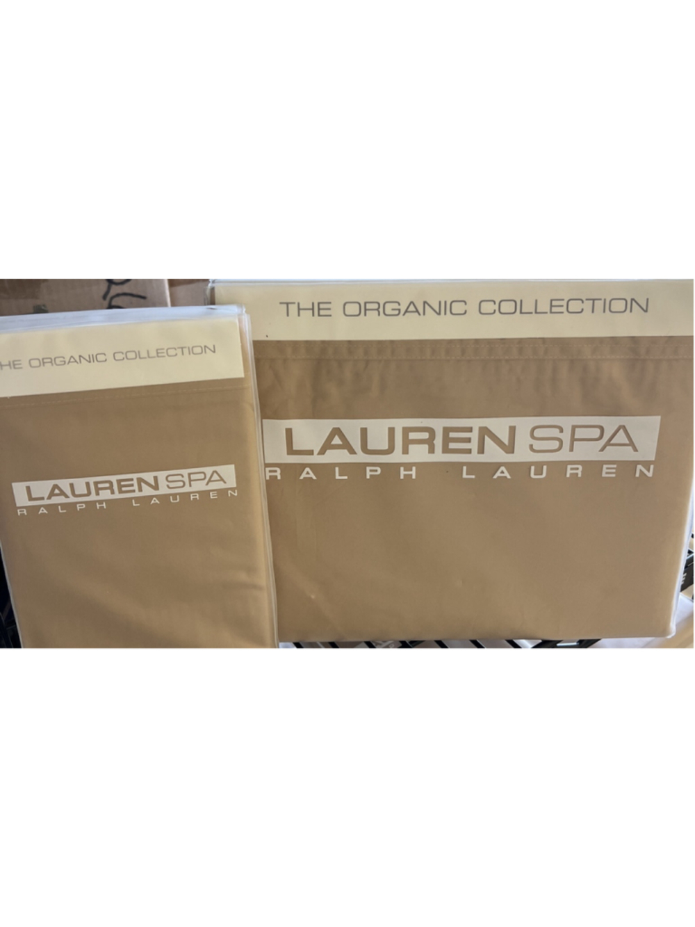 Ralph Lauren Spa Organic Queen Flat Sheet & 2 Std Pillowcases Ochre Gold New Vtg
